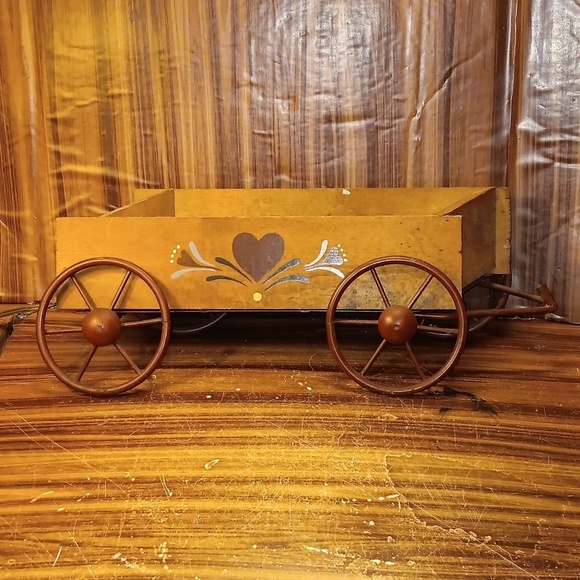 VINTAGE Homco Home Interiors wooden primitive heart wall deco wagon - Picture 1 of 5